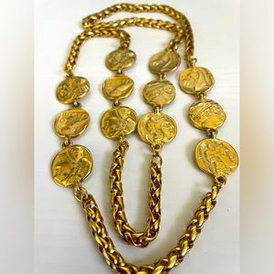 Vintage Greek Mythology Wisdom Athena Owl Ancient Coin Necklace 32”